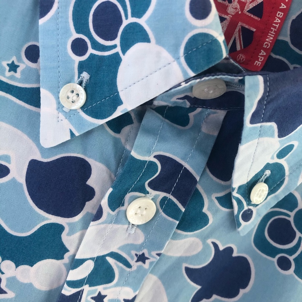 BLUE BAPE PSYCHE CAMO BUTTON UP - Picture 2 of 9